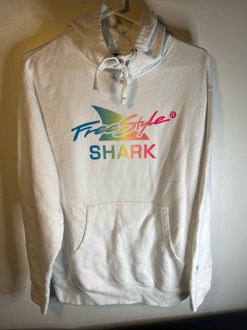 Freestyle White Zip-Up Hoodie with Rainbow Shark Logo